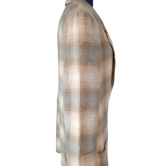 Plaid Gray & Cream Blazer with Pockets Size 11/12‎ Light Academia Women's - Picture 2 of 5